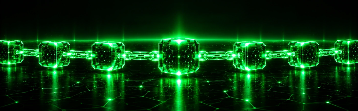 Chain of glowing blockchain blocks